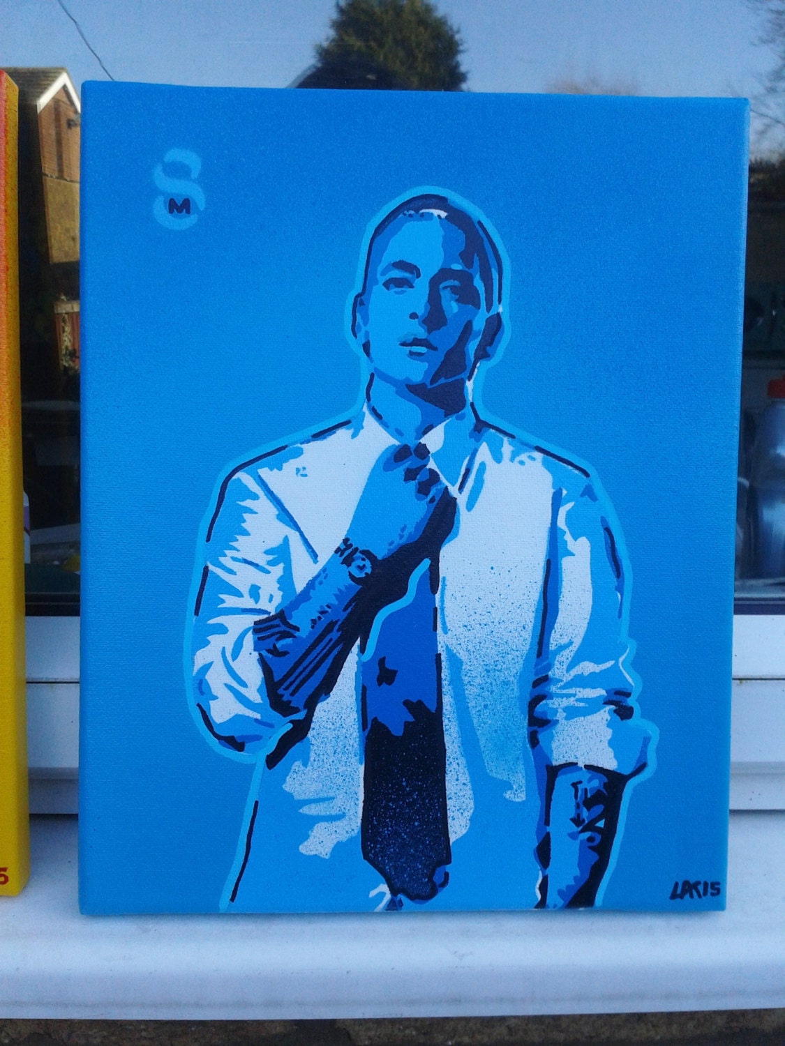 eminem spray paint painting stencil art canvas blue yellow etsy