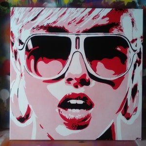 Pop art woman painting canvas stencil art spraypaint art sunglasses red white graffiti abstract portrait girl her home living artwork design image 2