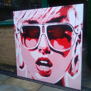 Pop art woman painting canvas stencil art spraypaint art sunglasses red white graffiti abstract portrait girl her home living artwork design image 1