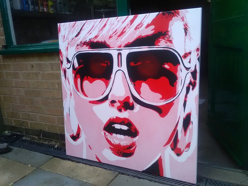 Pop art woman painting canvas stencil art spraypaint art sunglasses red white graffiti abstract portrait girl her home living artwork design image 1