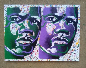 African heads painting stencil art spray paints tribal art tribes splash green purple pop art afro American man canvas street art graffiti