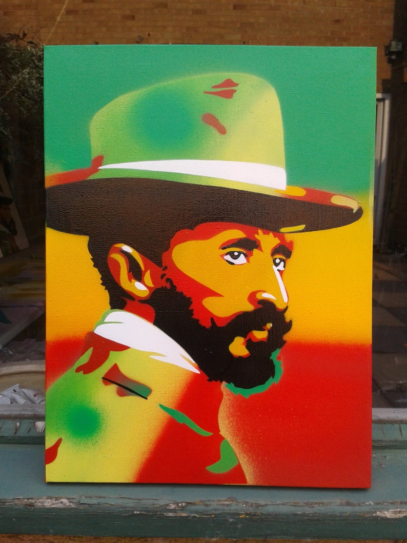 haile selassie stencil art original painting canvas custom