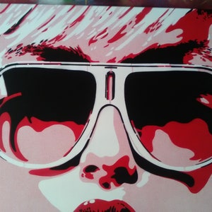 Pop art woman painting canvas stencil art spraypaint art sunglasses red white graffiti abstract portrait girl her home living artwork design image 5