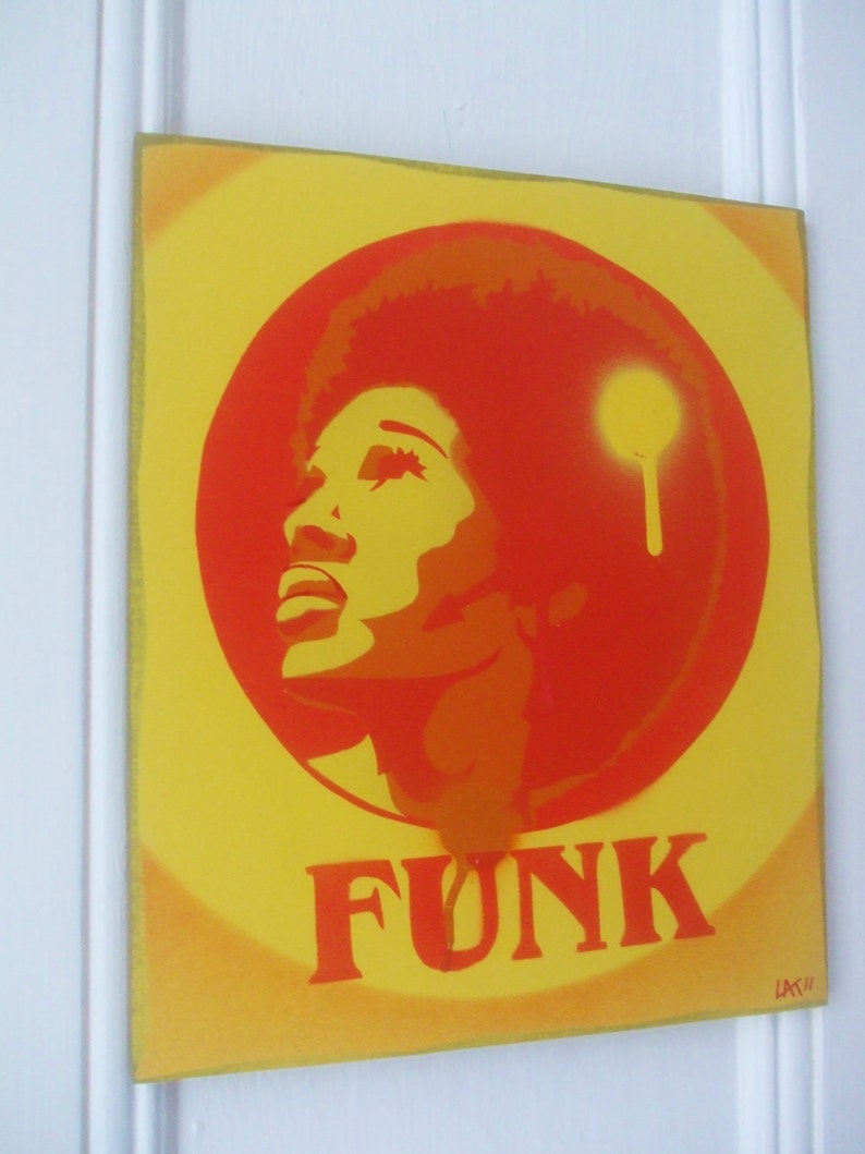Afro funk paintings 60s stencil art graffiti art urban art spray paints power music soul motown afro America hair home living pop art canvas image 3