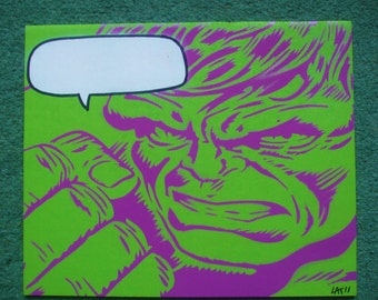the hulk,stencil on wood comic book painting
