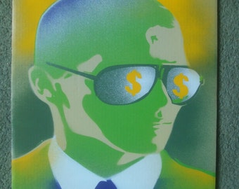 Man with Sunglasses painting stencil art spray paint art canvas dollar bills fashion pop art urban suits model wall art graffiti street art