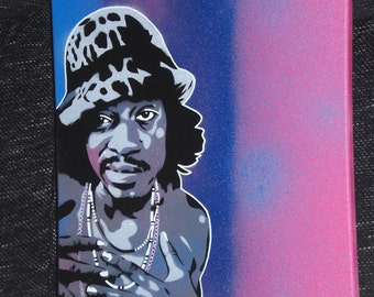 Andre 3000 painting stencil art spray paints canvas Outkast hip hop r&b music hats home living Atlanta wall art portrait graffiti street art