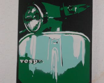 Vespa Scooter paintings pop art style stencil art spray paints canvas red green yellow Italian urban art traffic bike motorbike aerosols