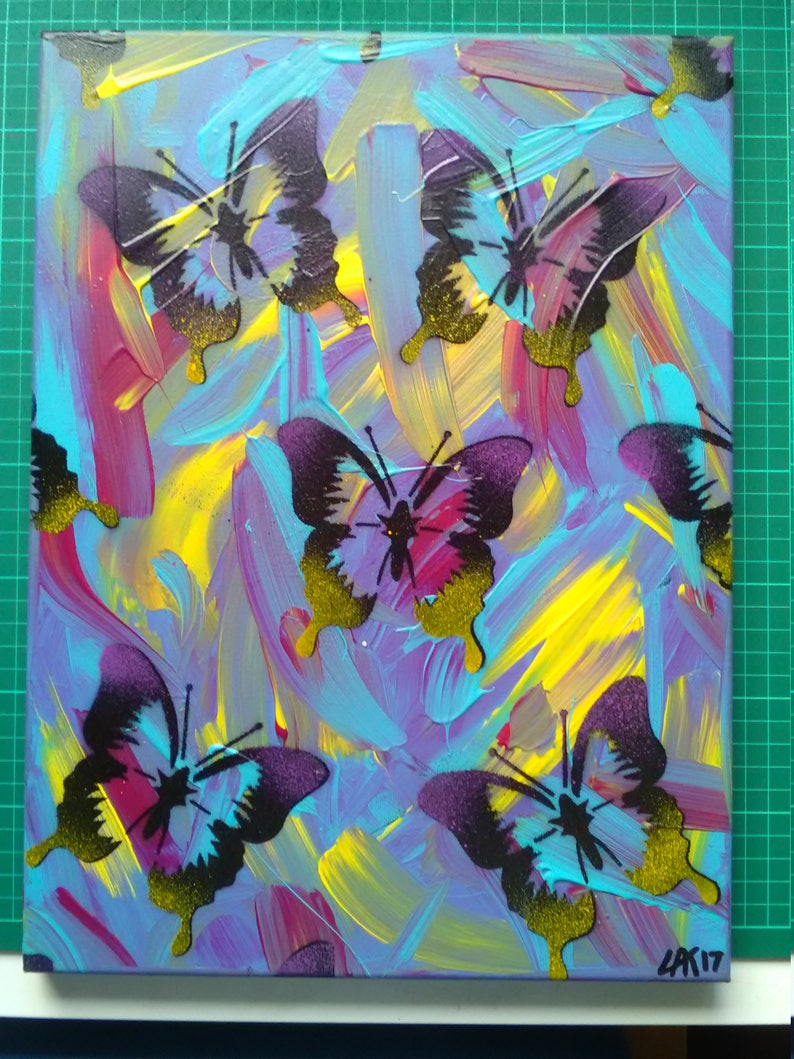 Abstract painting butterflies heavy acrylics spray paint Etsy