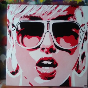 Pop art woman painting canvas stencil art spraypaint art sunglasses red white graffiti abstract portrait girl her home living artwork design image 3