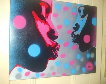 Kiss series stencil art painting urban afro american art African pop art pink blue abstract graffiti street art canvas home spray paints pop