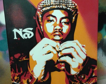 Nas custom spray paint painting stencil art hip hop art rap New York America urban wall art gift music culture Queens I hand made pop art