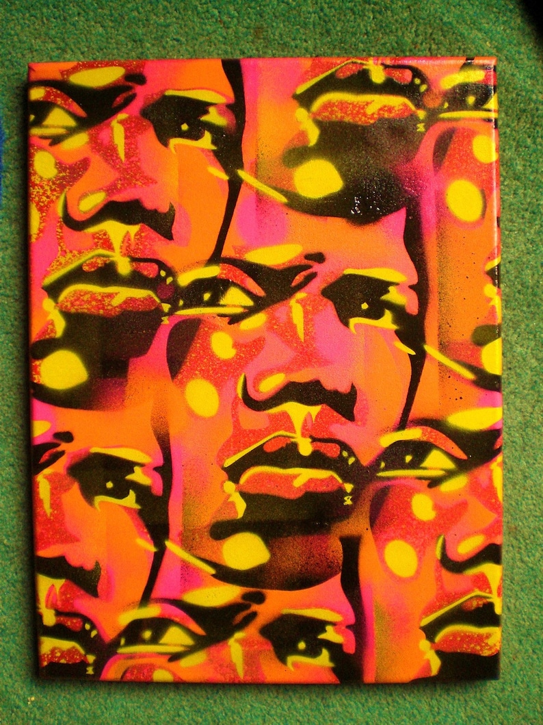Tribal Mans face painting stencil art spray paint pop art street art abstract urban wall art graffiti yellow pink orange African eyes modern image 2