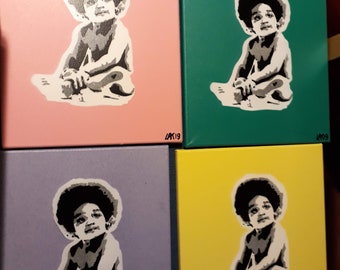 Biggie Smalls baby painting 10 by 12 inch canvas stencils spray paints hip hop rap music album crown afro american urban notorious b.i.g pop