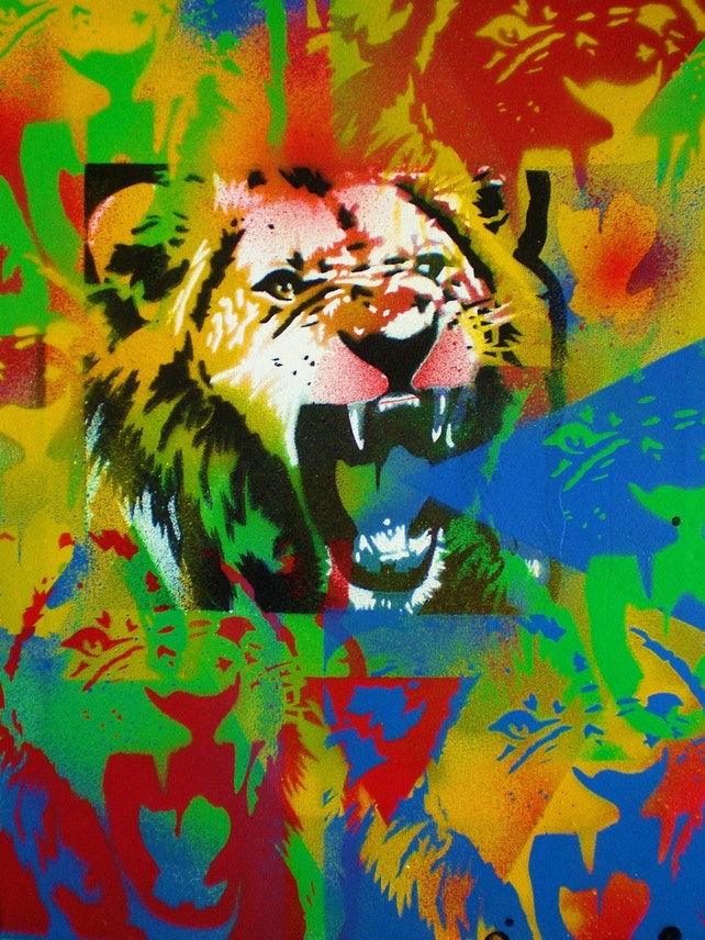 Lions Roar painting stencil art spray paints canvas abstract Etsy