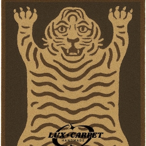 Tiger Motif Wool Rug | Hand Tufted Animal Carpet | Bold Jungle Decor | Unique Tiger Area Rug | All Sizes 12x18, 9x12 | Boho Wild Vibes