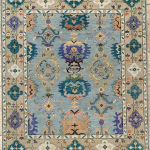 Beautiful Modern Oushak Turkish Knot Wool Rug in Blue and Cream, Accent for Home Decor and Living Room in 8x10,9x12,10x14,12x15 Area Rug.
