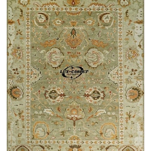 Green Hand-Knotted Wool Rug 12x18, 9x12 | Oushak Style Traditional Carpet | Vintage Oriental Handmade Rug | Lux Carpet | All Sizes Available
