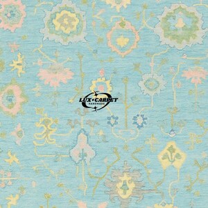Handmade Wool Oushak Rug: Light Blue Pastel Oriental Carpet