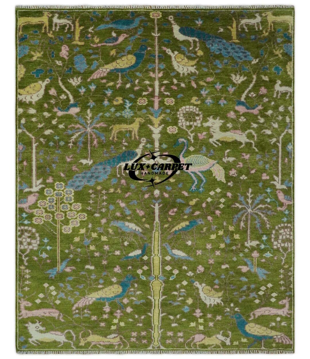 Hand Knotted Wool Rug: Green Jungle Animal & Bird Motif, 12x18 - Etsy