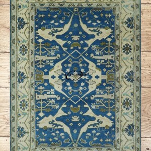 Handmade Wool Oushak Rug: 8x10 Blue Vintage-Inspired Carpet
