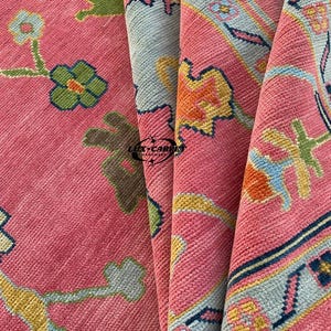 Hand-Knotted Wool Rug 8x11: Pink Floral Oriental Boho Carpet
