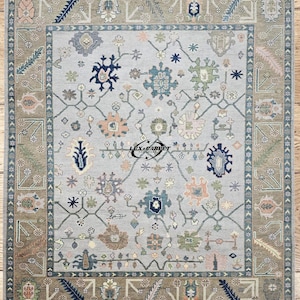 Handgeknüpfter Oushak-Wollteppich: Beige Vintage-Stil, 10x14