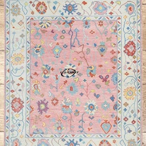 Beautiful Modern Oushak Turkish Knot Wool Rug in Blue and Cream, Accent for Home Decor and Living Room in 8x10,9x12,10x14,12x15 Area Rug.