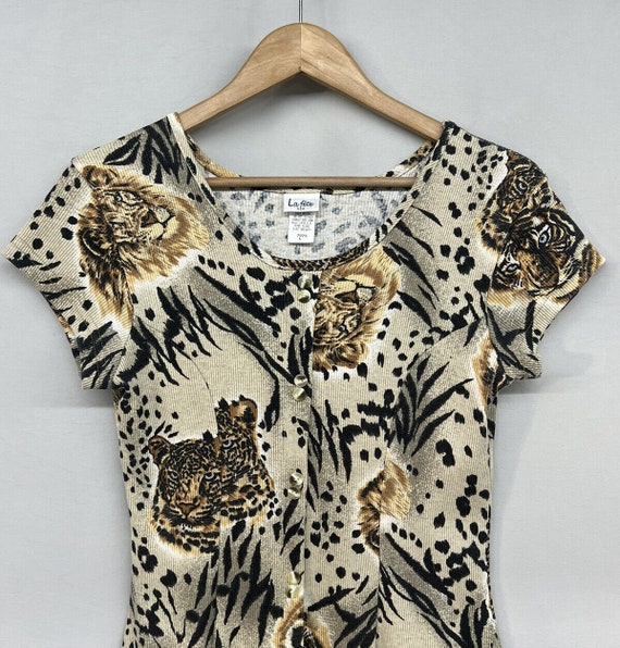 Vintage 90s Casual Button Dress Lion Tiger Animal… - image 3