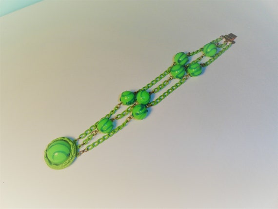 Neon Green Mod Mid Century Vintage Bracelet Link … - image 1