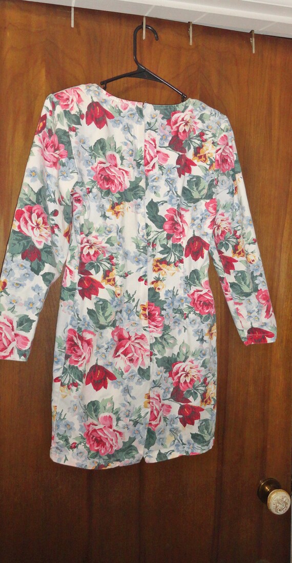 Vintage 80s 90s Mini Denim Floral Dress Long Slee… - image 3