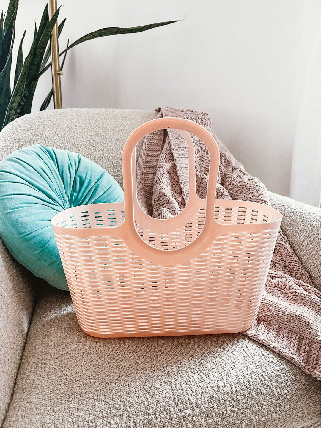 Vintage Jelly Bag Pink Peach Plastic 80s 90s Pastel Shopping Tote Purse