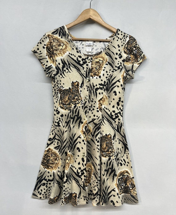 Vintage 90s Casual Button Dress Lion Tiger Animal… - image 4