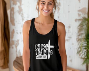 Cross Training Women's Flowy Racerback Tank Top, Christian Tank, Faith Apparel, Gym Tank, Faith Over Fear Shirt, Religious Gift, Cross Tank