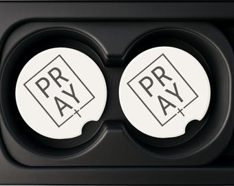 Pray + Cross Soapstone Car Coaster, Religious Car Accessory