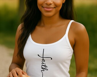 Faith Cross Spaghetti Strap Tank Top, Christian Tank, Faith Tank Top, Scripture Top, Religious Gift, Women's Summer Tank