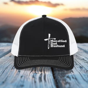 Man of God Dad Husband Richardson 112 Snapback Trucker Hat, Christian Embroidered Cap, Faith-Based Gift for Dads