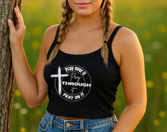 Pray Over It Spaghetti Strap Tank Top, Christian Tank, Faith Tank Top, Scripture Top, Religious Gift, Womens Summer Tank