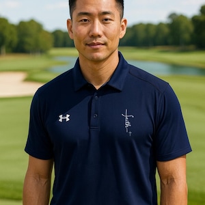 Faith + Cross Men&#39;s Polo Shirt, Embroidered Performance Under Armour, Religious Active Wear, Christian Athlete Apparel, Embroidered Faith
