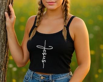 Jesus Cross Spaghetti Strap Tank Top, Christian Tank, Faith Tank Top, Scripture Top, Religious Gift, Womens Summer Tank