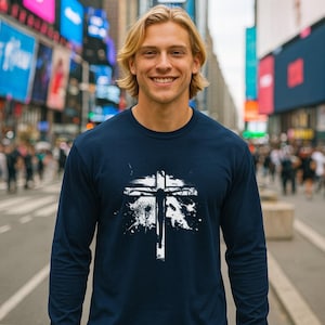 Jesus On Cross Long Sleeve Shirt | Unisex Relaxed Fit Christian T-Shirt