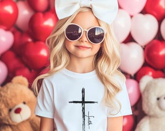Cross With Faith Toddler T-Shirt, Bella Canvas Christian Toddler Tee, Faith Shirt for Kids, Religious Gift, Church Toddler Apparel