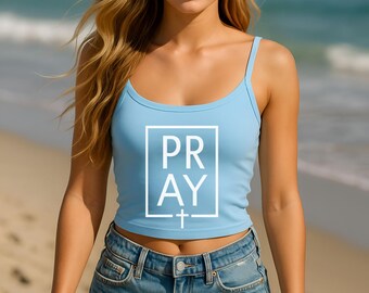 Pray Cross Spaghetti Strap Tank Top, Christian Tank, Faith Tank Top, Scripture Top, Religious Gift, Women's Summer Tank
