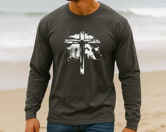 Jesus On Cross Long Sleeve Shirt | Unisex Cotton Christian Tee
