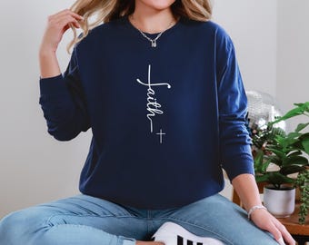 Camiseta de manga larga Fe + Cruz / Ropa cristiana unisex