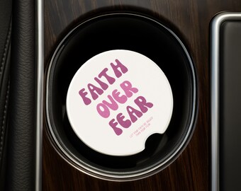 Faith Over Fear Soapstone Car Coaster, Christian Gift