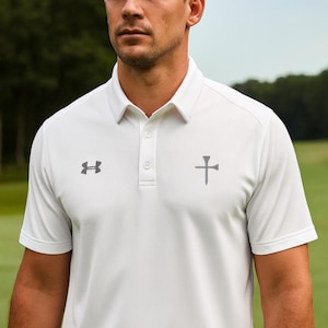 Men&#39;s Golf Tee Cross Performance Polo Shirt, Embroidered Under Armour Top. Golf Apparel, Athletic Wear, Sporty Collar Shirt, Golfing Outfit,