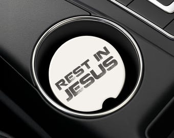Rest in Jesus Soapstone Car Coaster - Christian Gift