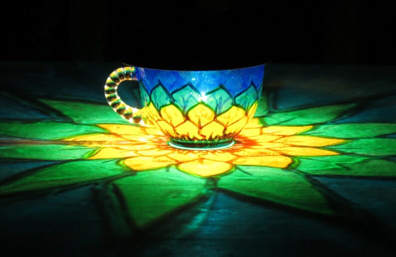 Solar Sunflower Painted Teacup Luminary Lantern Reclaimed Image 0