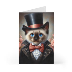 7er-Pack Grußkarten - entzückende viktorianische Gentleman Siamkatze - Perfekt für Tierliebhaber, Geburtstagswünsche, Dankesnotizen, süße Karten